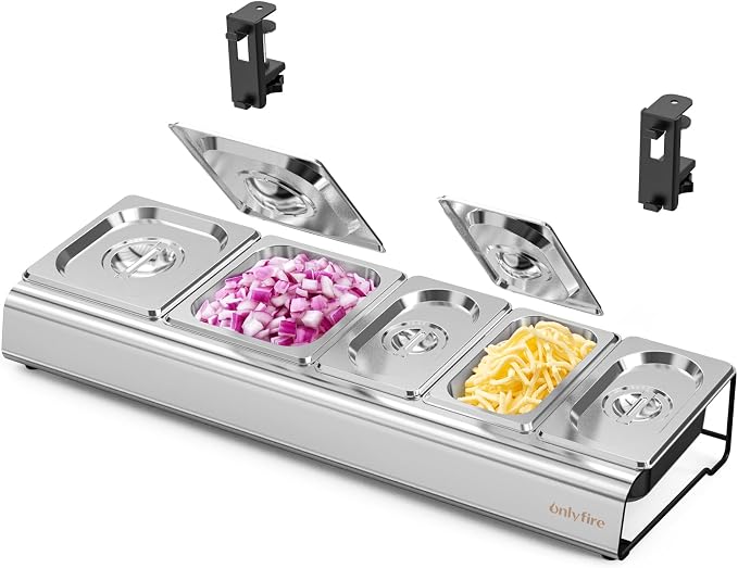 onlyfire Pizza Topping Station, Stainless Steel Seasoning Containers | With Lid, Condiment Serving Container, Pizza Oven Accessories for Grill Table Cart, Kitchen and Outdoor Oven Table