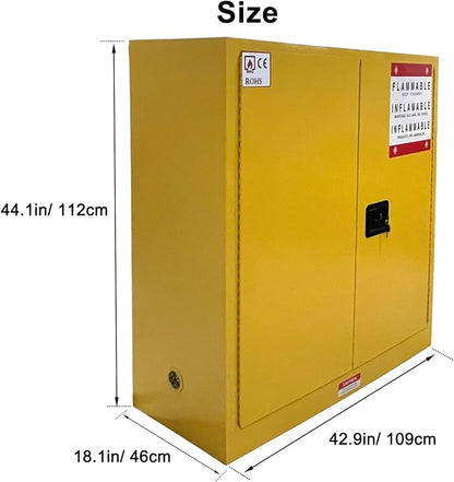 Flammable Liquid Hazardous Storage Cabinet 43"x18"x43" Fire Proof Safe | 30 Gal Lockers, Dual Vents, 2 Manual Closing Doors, Adjustable Shelf, OSHA Compliant, For Gasoline Liquid Fuel Chemical