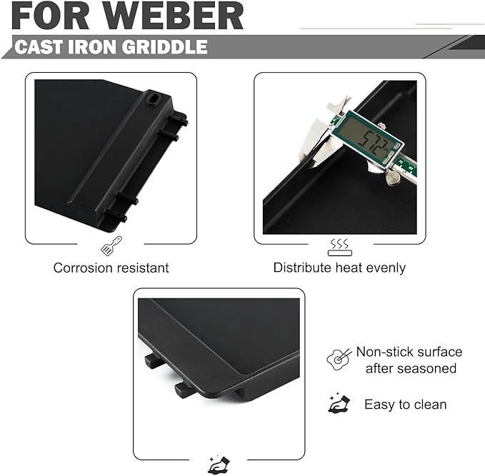 7566 Griddle Replacement Parts for Weber Genesis Griddle E-310 E-330 S-330 Grill Parts Weber Genesis 300 Series S-310 EP-310 E-320 S-320 EP-330 Cast Iron Flat Top Replacement Half Cooking Grates Plate