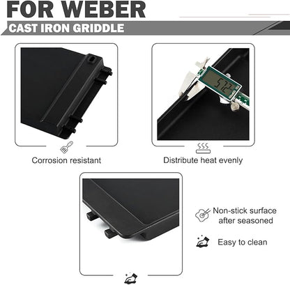 7566 Griddle Replacement Parts for Weber Genesis Griddle E-310 E-330 S-330 Grill Parts Weber Genesis 300 Series S-310 EP-310 E-320 S-320 EP-330 Cast Iron Flat Top Replacement Half Cooking Grates Plate