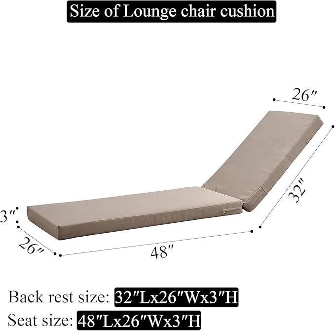 80 x 26 Inches Chaise Lounge Cushions Outdoor Replacement for Pool Side Waterpoof Patio Lounge Chair Cushions, Khaki