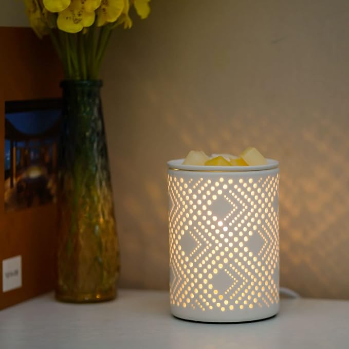 PALANCHY Wax Melt Warmer Ceramic Oil Burner Electric Candle Wax Warmer Burner Melter Fragrance Warmer for Home Office 2 Bulbs Included Gift Box Packaged (Ceramic Diamond) | Ceramic Build Wax Melter With 2 Bulbs 25W & Removable Dish. Oil Warmer Wax Burn...