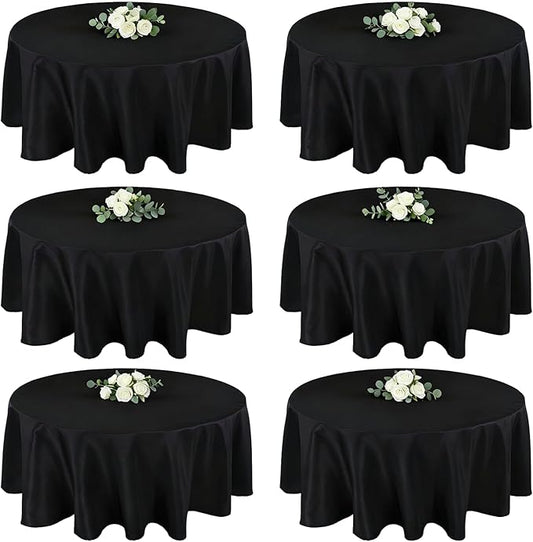 MRJ 6 Pack Round Table Cloth 70 Inch Black Polyester Tablecloth Stain and Wrinkle Resistant Washable Table Cover for Restaurant Hotel Banquet