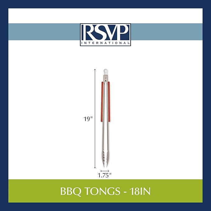 RSVP International Endurance® BBQ Locking Tongs, 18" | Flip Burgers or Kabobs w/ Long Handle that Keeps Hands Safe from Fire | Made from Stainless Steel & Rosewood