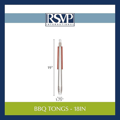 RSVP International Endurance® BBQ Locking Tongs, 18" | Flip Burgers or Kabobs w/ Long Handle that Keeps Hands Safe from Fire | Made from Stainless Steel & Rosewood