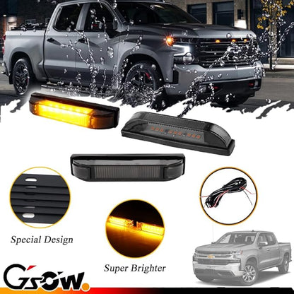 [Upgraded Version] 3 PCS Super Bright Amber LED Center Grille Light Kit for 2019-2025 Chevrolet Silverado 1500 2500HD 3500HD, Position Smoked Lens with Sturdy Mount Bracket - Amber Light