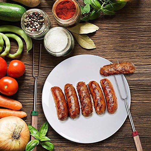 HelloPet Marshmallow Roasting Sticks, 8 Pack Telescoping and Rotating Stainless Steel U Shape Barbecue Forks Grill Sticks with 10PCS Bamboo Sticks and Zipped Storage Bag