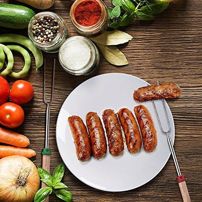 HelloPet Marshmallow Roasting Sticks, 8 Pack Telescoping and Rotating Stainless Steel U Shape Barbecue Forks Grill Sticks with 10PCS Bamboo Sticks and Zipped Storage Bag