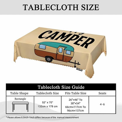Swono 52x70 Inch Happy Camper Tablecloth Retro Car Camping Outdoor Farmhouse Dining Table Cloth Anti-Stain Talking Table Cover for Kitchen Dinning Room Coffee Store