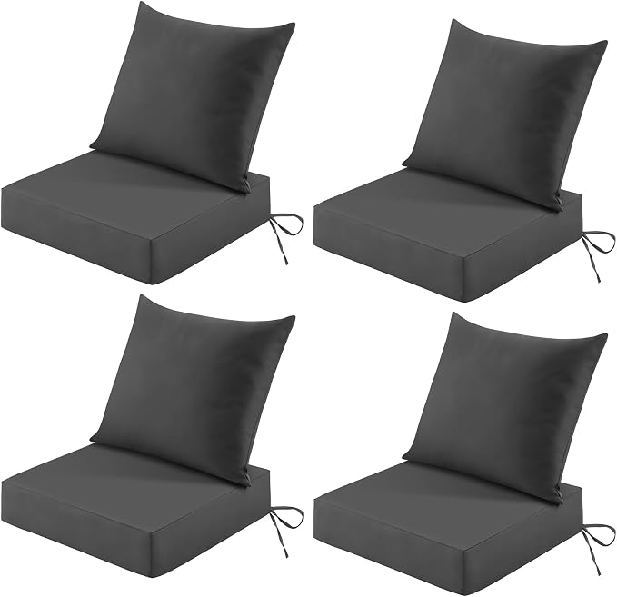 Patio Cushions for Outdoor Furniture, 24x24 Outdoor Couch Cushions, Waterproof & Fade-Resistant Patio Chair Cushions with Removable Cover, Replacement Outdoor Deep Seat Cushion, Dark Grey (Set of 4)