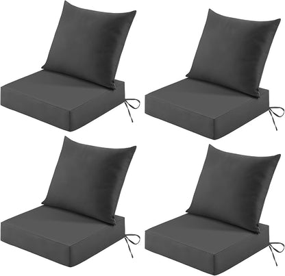 Patio Cushions for Outdoor Furniture, 24x24 Outdoor Couch Cushions, Waterproof & Fade-Resistant Patio Chair Cushions with Removable Cover, Replacement Outdoor Deep Seat Cushion, Dark Grey (Set of 4)