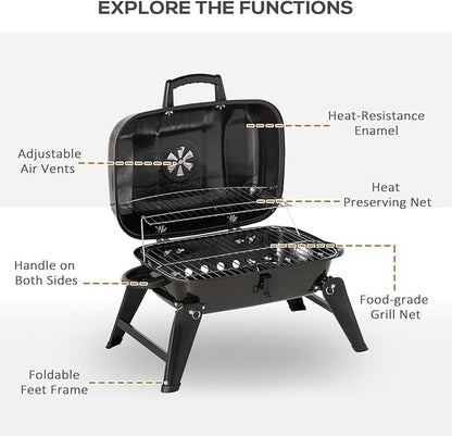 14" Portable Charcoal Grill for Outdoor Cooking