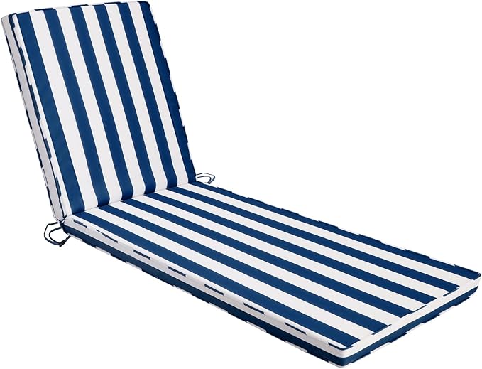 Chaise Lounge Cushions Outdoor, 80"x26"x3" Patio Lounge Chair Furniture Cushions with Washable Covers for Pool, Patio, Lawn (Blue+White Stripes, 1 Pcs)