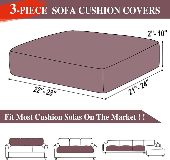 LA MEACK Couch Cushion Covers Seat Cushion Cover Stretch Couch Cover Separate Sectional Sofa Slipcovers Furniture Protector(3 Pieces for Seat or Sofa Backrest, Burgundy)