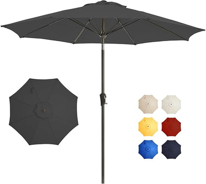 9FT Large Outdoor Patio Umbrella Pool Market Umbrella-UV Resistant, Easy Push Button Tilt and Crank, 8 Sturdy Ribs Heavy-Duty Table Umbrella for Deck, Backyard, Garden (Black)