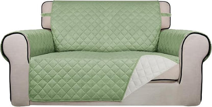 PureFit Reversible Quilted Couch Covers for Dogs Loveseat Sofa Cover 46.5” | Sage Green/Ivory, Water Resistant Couch Protector, Washable Pet Couch Cover with Non Slip and Elastic Straps For Kids