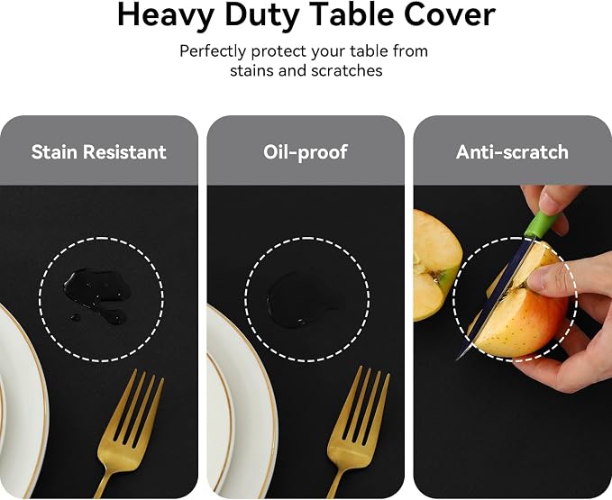 Romanstile 100% Waterproof PVC Tablecloth, Square Oil Spill Proof Stain Resistant Vinyl Table Cloth, Wipe Clean Plastic Table Covers for Kitchen/Dining/Parties - 54 x 54 Inch, Black