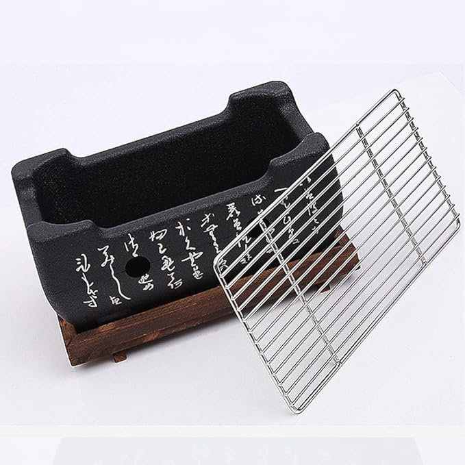 Japanese Style BBQ Grill, Mini Portable Barbecue Stove Japanese Food Charcoal Stove with Wire Mesh Grill and Base, for Yakiniku, Robata, Yakitori, Takoyaki and BBQ