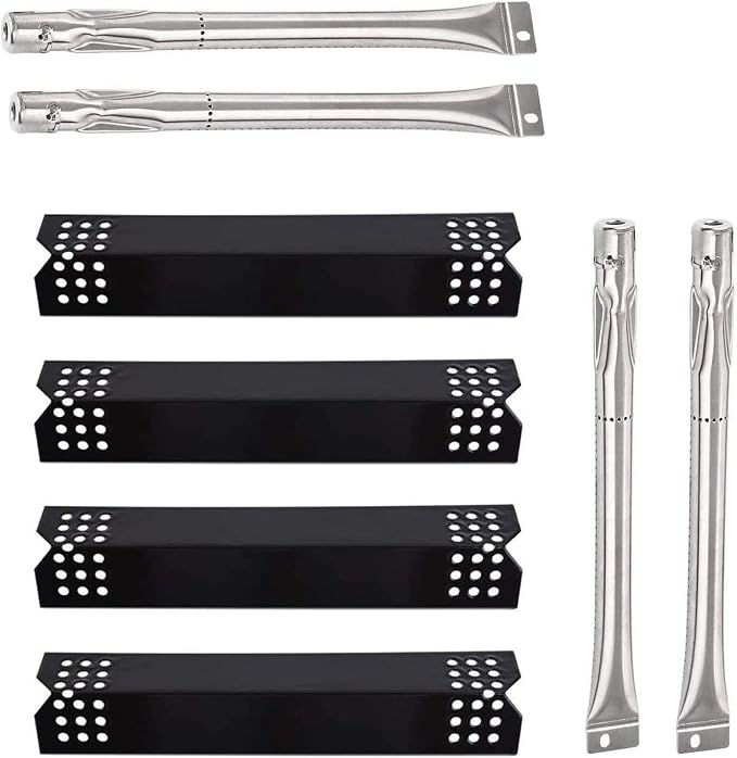 Replacement Parts for Grill Master 720-0697 BBQ Grill, Burners and Heat Plates Replacement for Grillmaster 720-0697, 4-Pack Replacement Porcelain Steel Heat Plates Heat Deflectors and Burner Tubes
