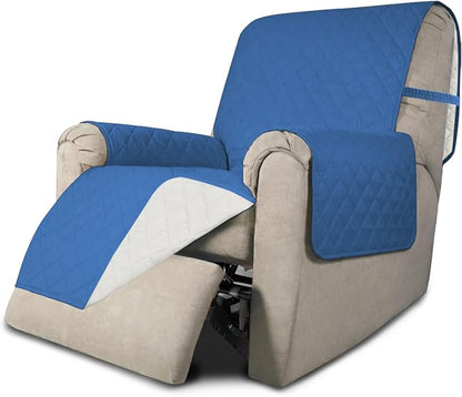 Easy-Going Reversible Couch Cover, Recliner 22 in, Blue/Ivory | Machine Washable Slipcover For Dogs, Water Resistant Furniture Mat For Living Room, Non-Slip Sofa Cover, Pet Friendly
