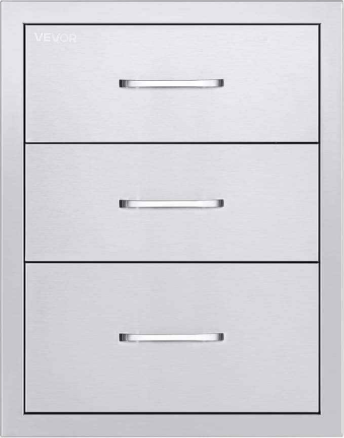VEVOR Outdoor Kitchen Cabinets 18.11"W x 23.23"D x 23.23"H, Triple-Access Stainless Steel BBQ Drawers with Handles, BBQ Island Drawer for Outdoor Kitchens, Barbeque Island Patio Grill Station