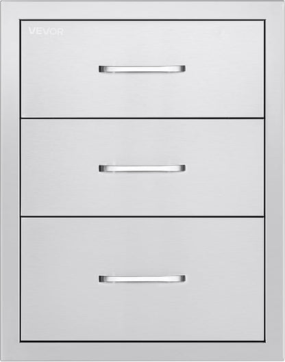 VEVOR Outdoor Kitchen Cabinets 18.11"W x 23.23"D x 23.23"H, Triple-Access Stainless Steel BBQ Drawers with Handles, BBQ Island Drawer for Outdoor Kitchens, Barbeque Island Patio Grill Station