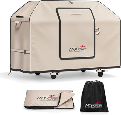 Exclusive Foldable 58 inch Grill Cover, 600D Heavy Duty Outdoor BBQ Cover for Weber Genesis II/EX/SX/LX 300 and Genesis 300 Series Weber 7130, 3-5 Burners Grill, Khaki