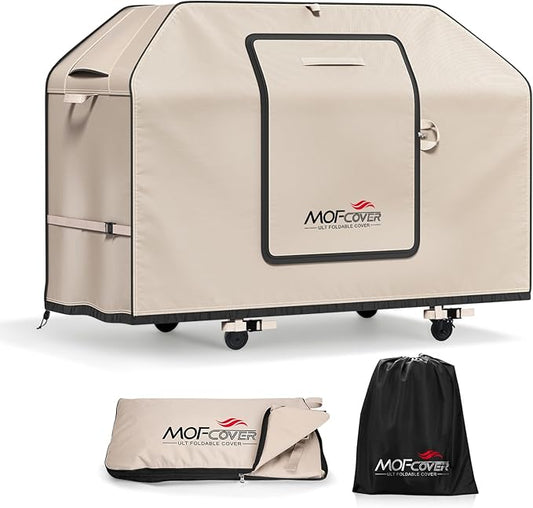 Exclusive Foldable 58 inch Grill Cover, 600D Heavy Duty Outdoor BBQ Cover for Weber Genesis II/EX/SX/LX 300 and Genesis 300 Series Weber 7130, 3-5 Burners Grill, Khaki