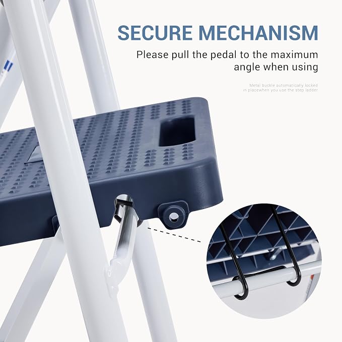 DUMOS Step Ladder, 3 Sturdy Step Stool with Anti-Slip Pedal & Comfortable Handrail, Portable Heavy Duty Stool for Kitchen, Garage & Outdoor, 800lbs, Calm Blue