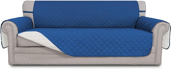 Easy-Going Reversible Couch Cover, 4 Seater Sofa, XX-Large Sofa, Blue/Ivory | Machine Washable Slipcover For Dogs, Water Resistant Furniture Mat For Living Room, Non-Slip Sofa Cover, Pet Friendly