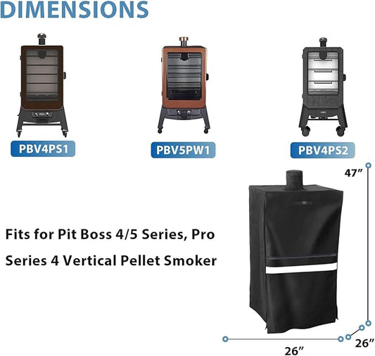 Grisun Vertical Pellet Smoker Cover for Pit Boss 4/5 Series, PBV4PS1, PBV4PS2, PBV5P1, PBV5PW1, 4 II Series PB10739, 600D Anti-Fade Waterproof 73550 Grill Cover for Pro Series 4 Smokers, Zipper Design