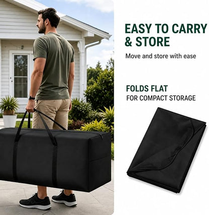 Cushion Storage Bag 420D Waterproof 68" Rectangular Outdoor Patio Cushion Storage Bags — Outdoor Cushions Storage Bag with Zipper and Handles Extra Large Storage Bags 68" L x 29" H x 20" W Black