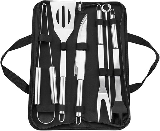 BBQ Grill Tools Set with Carry Bag Stainless Steel Barbeque Accessories for Camping & Backyard (9in1)