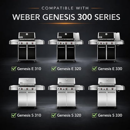 QuliMetal Grill Parts for Weber Genesis 330, Grill Burners for Weber Genesis E330 E320 E310 S310 S320 S330 Gas Grills with Front Control Knob, 304 Stainless Steel 62752 Replacement, 4-Pack