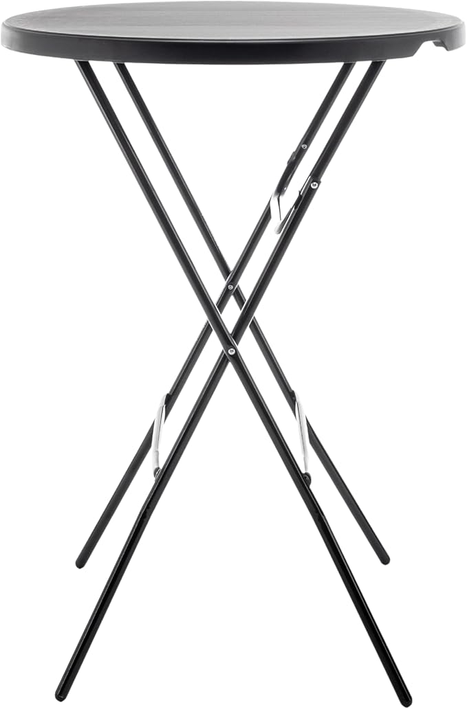 BTEXPERT Set of 2, Black 2.63 Foot Round Plastic Bar Height Folding Table Indoor Outdoor Accessory for Patio Backyard Dining Wedding Party Events Home Kitchen