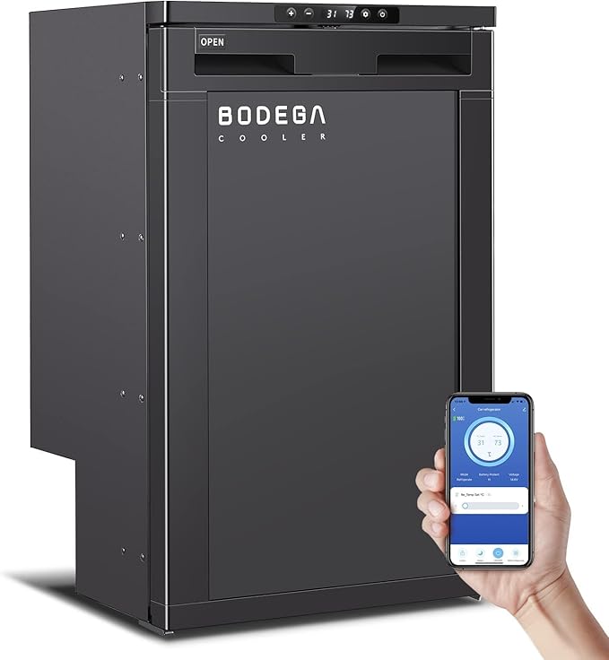 BODEGACOOLER 12-Volt Refrigerator, 83L(2.94cu.ft) RV Fridge with APP Control & Lock, Dual Zone Compressor Cooler (-4℉ ~ 46℉), 12/24V DC Portable Freezer for Truck, RV, Camping, Boat, Black