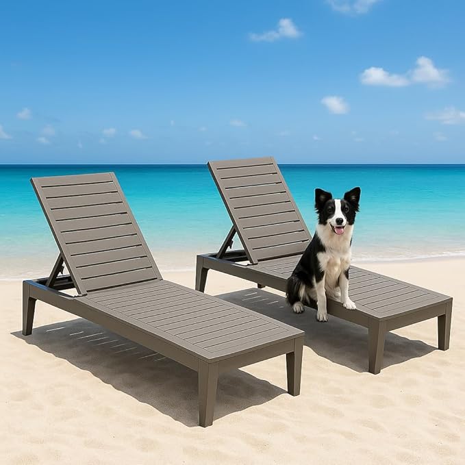 Outdoor Chaise Lounge Set of 2,Lightweight Patio Chairs,Waterproof Sun Loungers Chair Outdoor,5-Positions Adjustable Pool Lounge Chair for Garden Beach Patio Poolside Lawn and Deck,Striped Grey