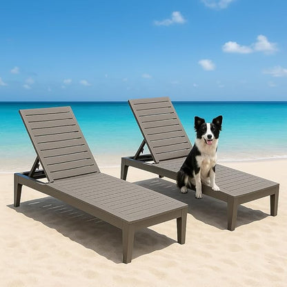 Outdoor Chaise Lounge Set of 2,Lightweight Patio Chairs,Waterproof Sun Loungers Chair Outdoor,5-Positions Adjustable Pool Lounge Chair for Garden Beach Patio Poolside Lawn and Deck,Striped Grey