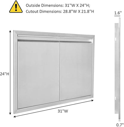 JIE JIN BBQ Access Door 31" W X 24" H Outdoor Kitchen Doors Double Doors Thickened 304 Stainless Steel Outdoor Kitchen Accessories Door for Indoor/Outdoor Kitchen Outdoor Cabinet BBQ Island