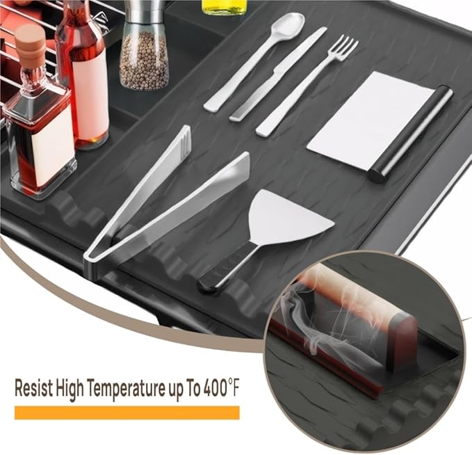 Upgrade Griddle Mat Compatible with Blackstone, Easy to Clean Silicone Grill Tools Mat, Blackstone Griddle Seasoning, Side Shelf Mat Grill Pad (Black)