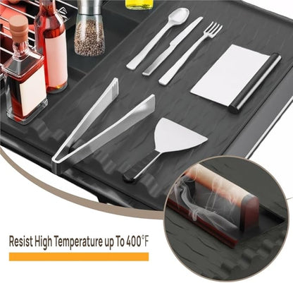 Upgrade Griddle Mat Compatible with Blackstone, Easy to Clean Silicone Grill Tools Mat, Blackstone Griddle Seasoning, Side Shelf Mat Grill Pad (Black)