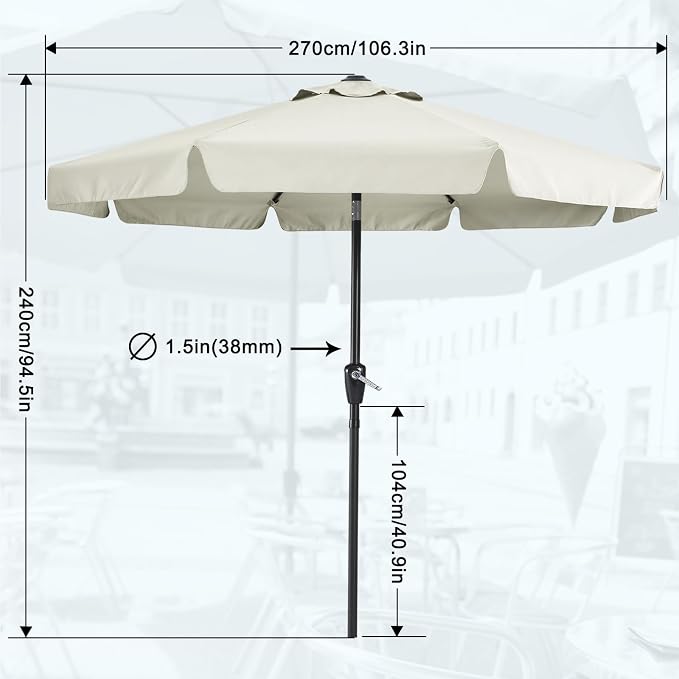 MASTERCANOPY 9ft Patio Umbrella with Valance, Crank & Tilt, Light Beige | 8 ribs, UV/fade-resist, waterproof, vent, for garden/deck/yard/pool