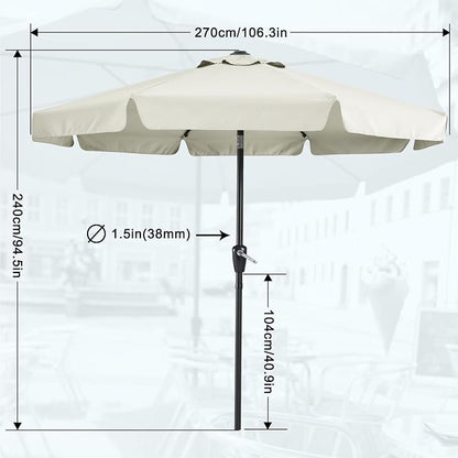 MASTERCANOPY 9ft Patio Umbrella with Valance, Crank & Tilt, Light Beige | 8 ribs, UV/fade-resist, waterproof, vent, for garden/deck/yard/pool