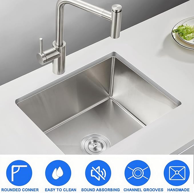 26 x 18 Inch Undermount Kitchen Bar Sink, Handmade Single Bowl 304 Stainless Steel Wet RV Sinks, Indoor and Outdoor Deep Kitchen Laundry Basin with Accessories