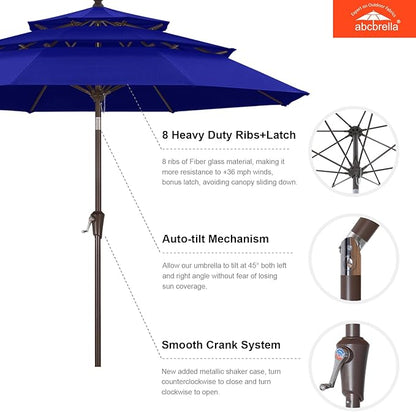 ABCCANOPY 5-Year 10-Year No Fading 9FT 3 Tiers Patio Umbrella, Outdoor Table Umbrella with 8 Sturdy Ribs for Deck, Backyard, Garden, Yard