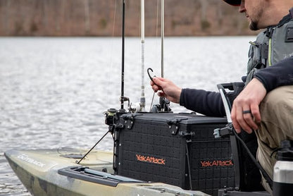 YakAttack BlackPak Pro 13" x 16" Kayak Fishing Crate with 4 Rod Holders - Black | Tackle Storage Box & Gear Organizer for Kayaks | Lightweight, Durable & Customizable Marine Accessory | Made in USA