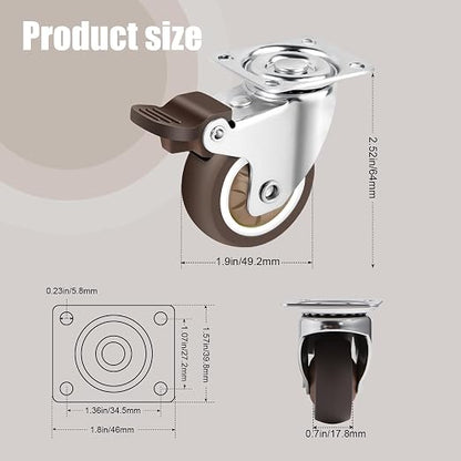 Nefish 2 Inch Swivel Caster Wheels for Furniture Rubber Casters Set of 4 Heavy Duty of 600 Lbs No Noise Locking Plate Castors for Cabinet, Table, Workbench (2 with Brake and 2 Without)