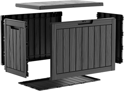 Pepe Tee Waterproof Resin Deck Box, Outdoor Storage Bin for Patio Furniture Cushions, All-Weather Garden Organizer & Seating Bench, Black
