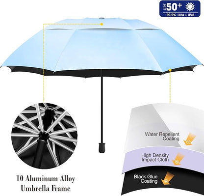 HOBVO UPF 50+ Golf Umbrella with Adjustable Universal Clamp, Portable Umbrellas for Rain, Manual Open & Close, for Beach Chair, Golf Cart, Stroller, Bleacher, Patio