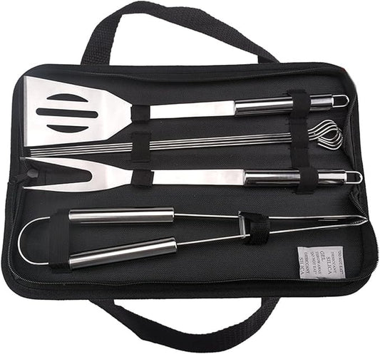 BBQ Grill Tools Set with Carry Bag Stainless Steel Barbeque Accessories for Camping & Backyard (7in1)